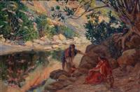 EDOUARD HERZIG JEUNES FILLES AU BORD DE LOUED